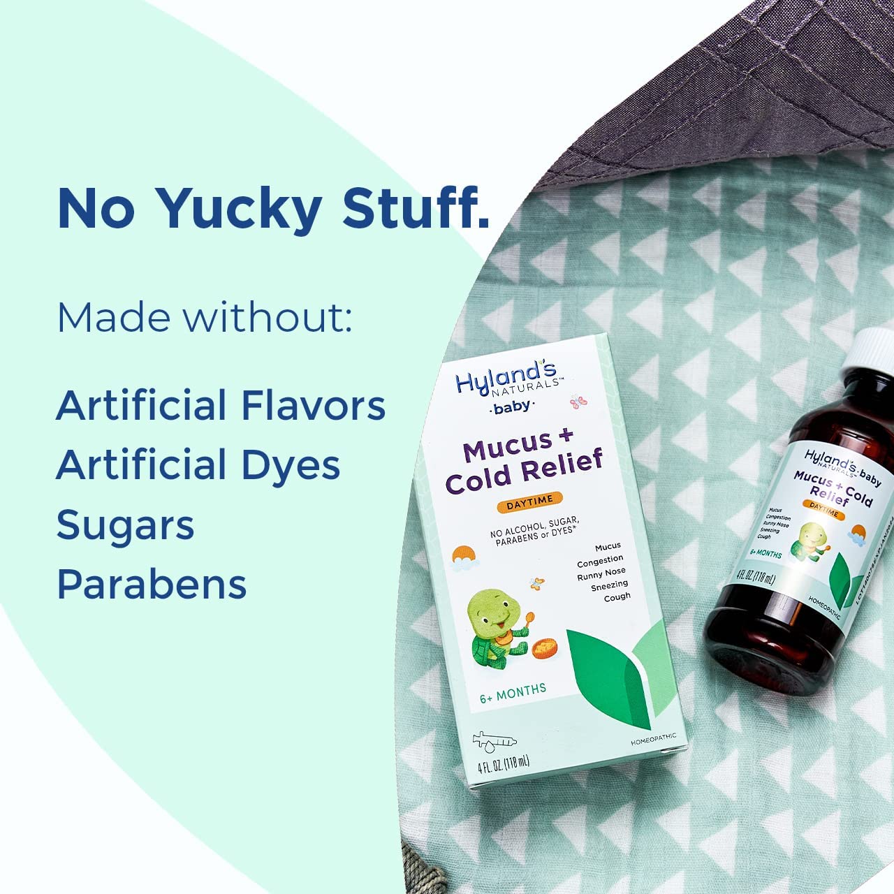 Hyland's Baby Mucus and Cold Relief, Day & Night, Decongestant & Cough Relief, 8 Fl Oz and Organic Chest Rub, Soothe & Comfort, with Organic Lavender, Peppermint, & Chamomile 1.76 Oz. - Image 6