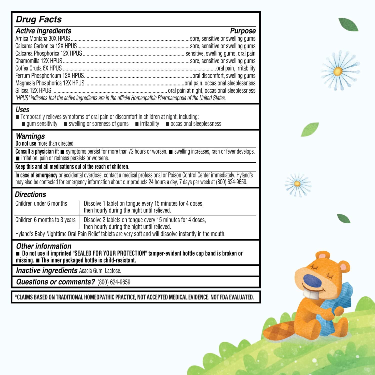 Hyland's Baby Nighttime Soothing Tablets with Chamomilla, Natural Relief of Oral Discomfort, Irritability, and Swelling, Up to 62 Doses (Pack of 1, 125 Count Total) - Image 4