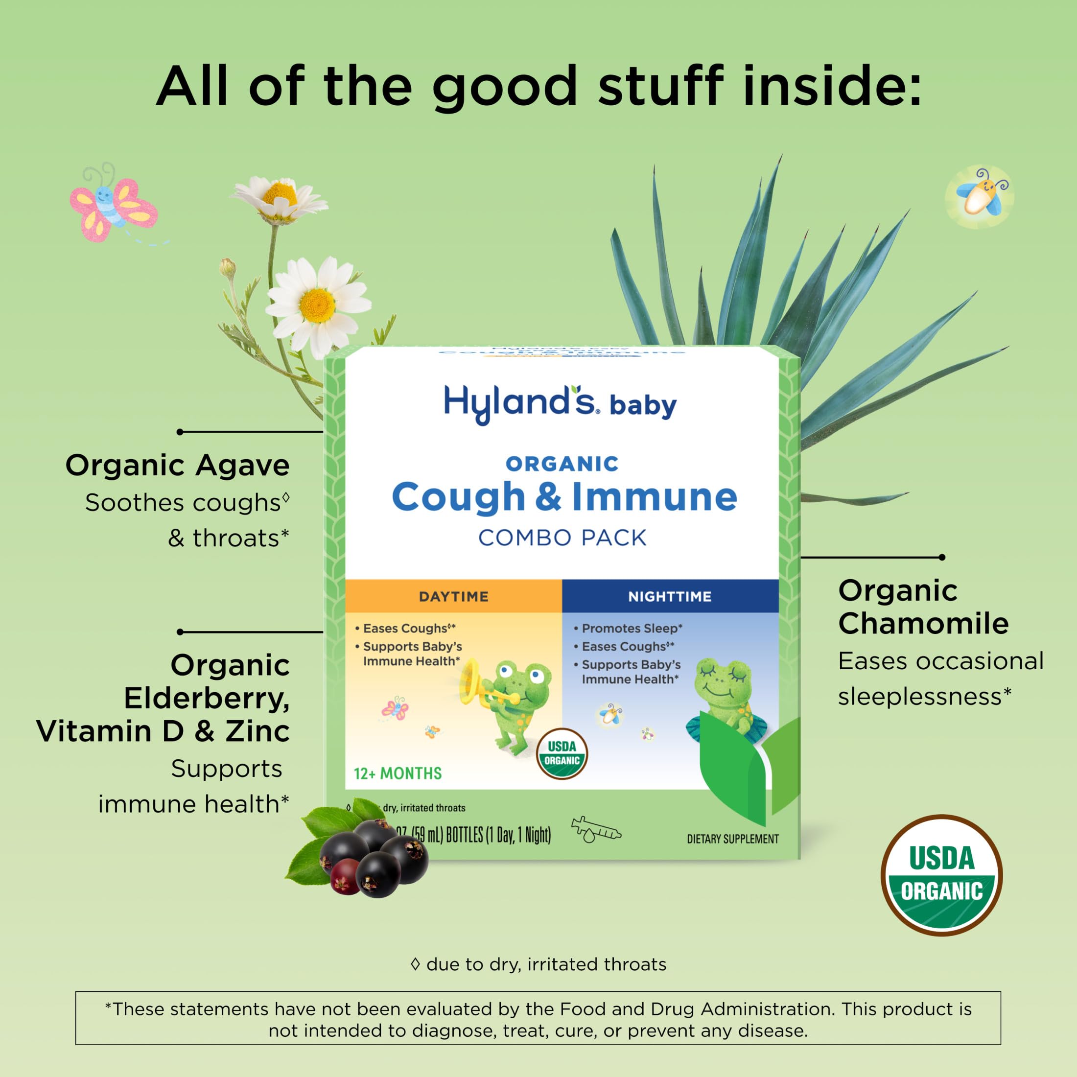 Hyland's Baby Organic Cough Syrup and Immune Support Day and Night Combo Pack, Eases Coughs, Supports Immunity, Promotes Sleep, Two 2 Fl Oz. Bottles (4 fl oz) - Image 3