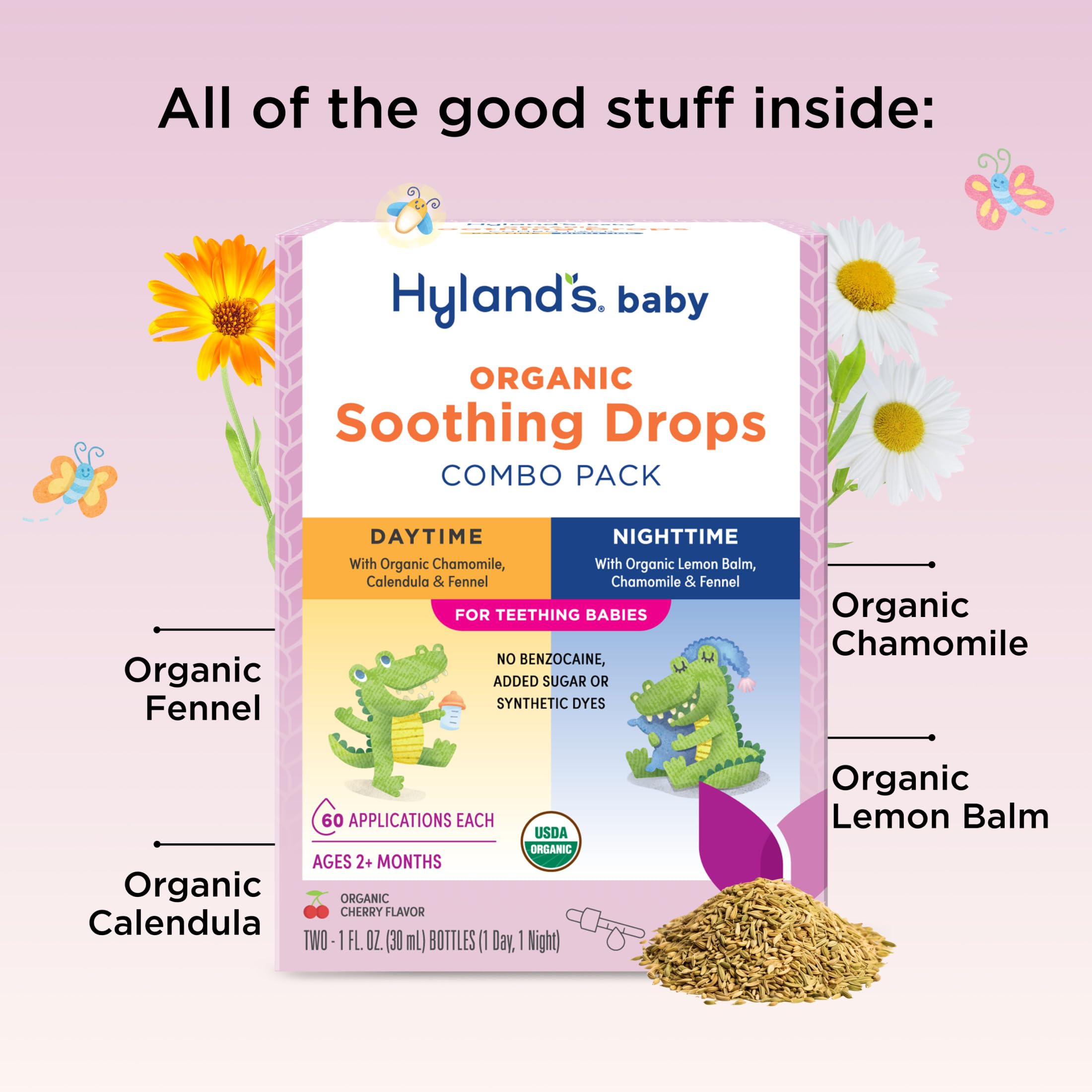 Hyland's Baby Organic Daytime and Nighttime Soothing Drops Combo Pack, Drops for Oral Discomfort, 2 oz. - Image 3