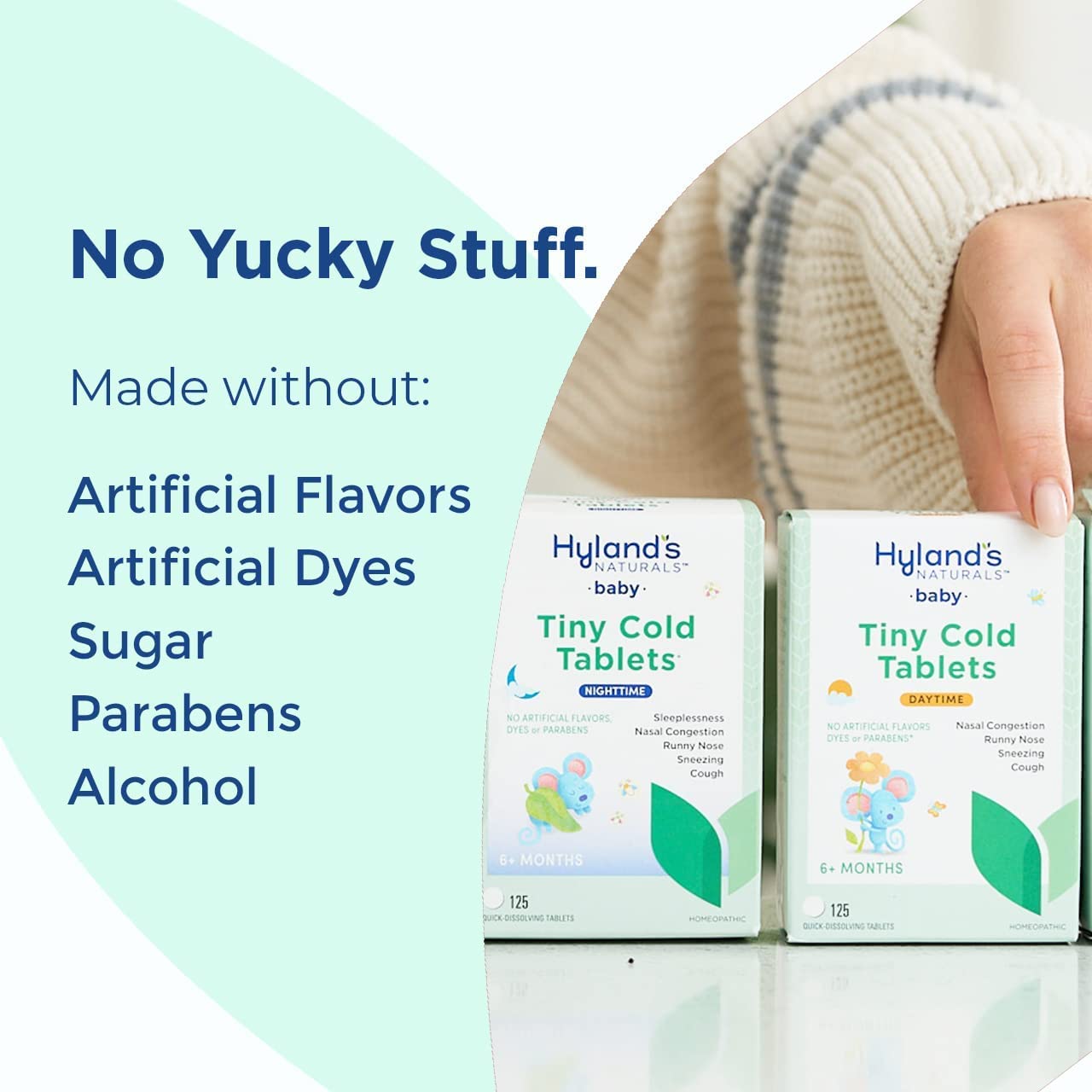 Hyland’s Baby Tiny Cold Tablets, Day and Night Value Pack, Infant and Baby Cold Medicine, Decongestant, Runny Nose and Cough Relief, 250 Quick-Dissolving Tablets - Image 3