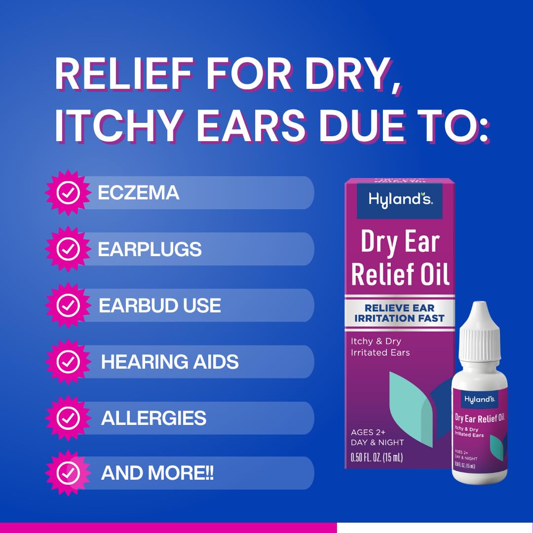 Hyland's Dry Ear Relief Oil, Relieve Ear Irritation Fast, for Itchy and Dry Irritated Ears, Ages 2 and up, Day and Night Drops, 0.5 Ounce - Image 3