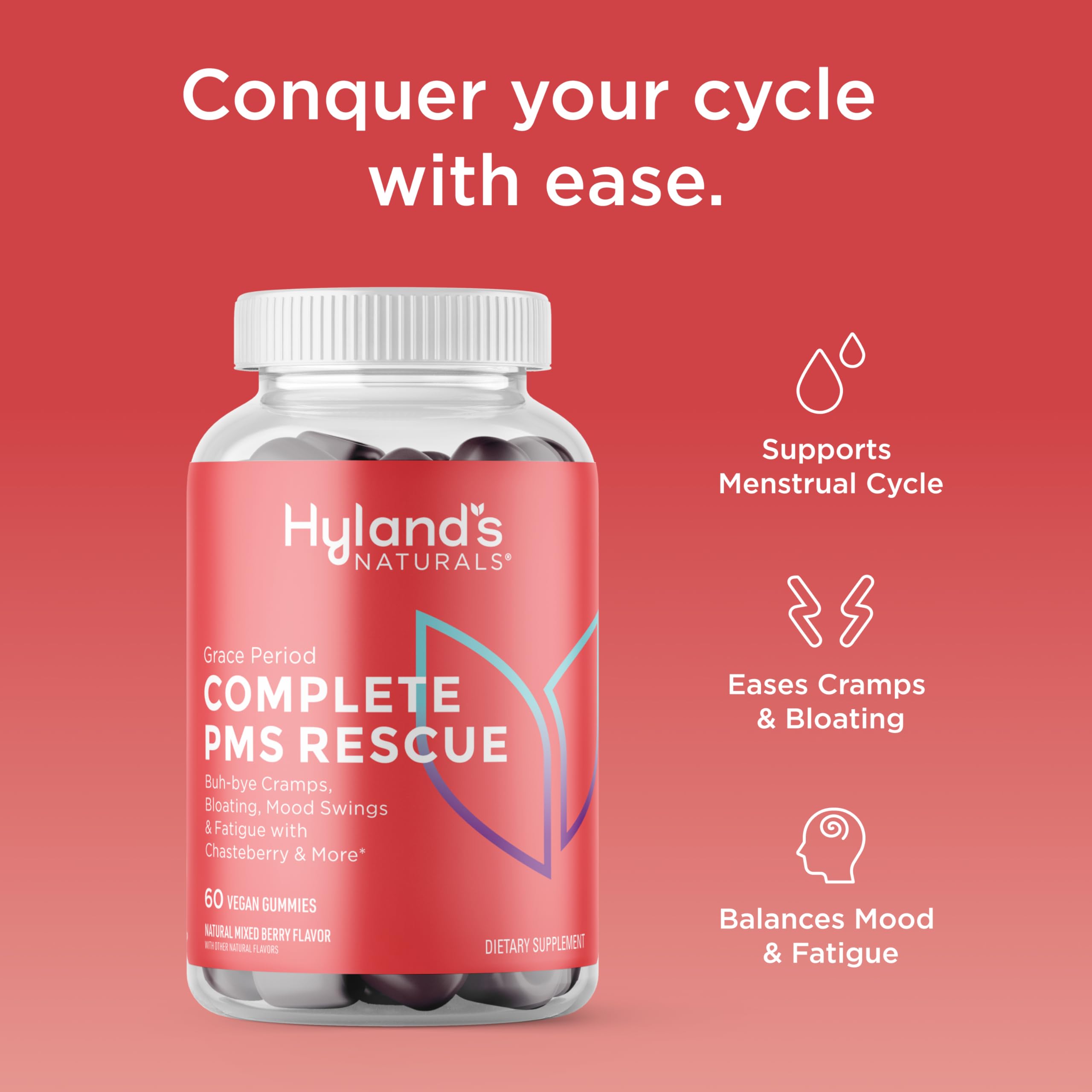 Hyland's Grace Period Complete PMS Rescue, 60 Vegan Gummies with Chasteberry and Dong Quai for Menstrual Support and B6 and B12 for Red Blood Cell Formation - Image 3
