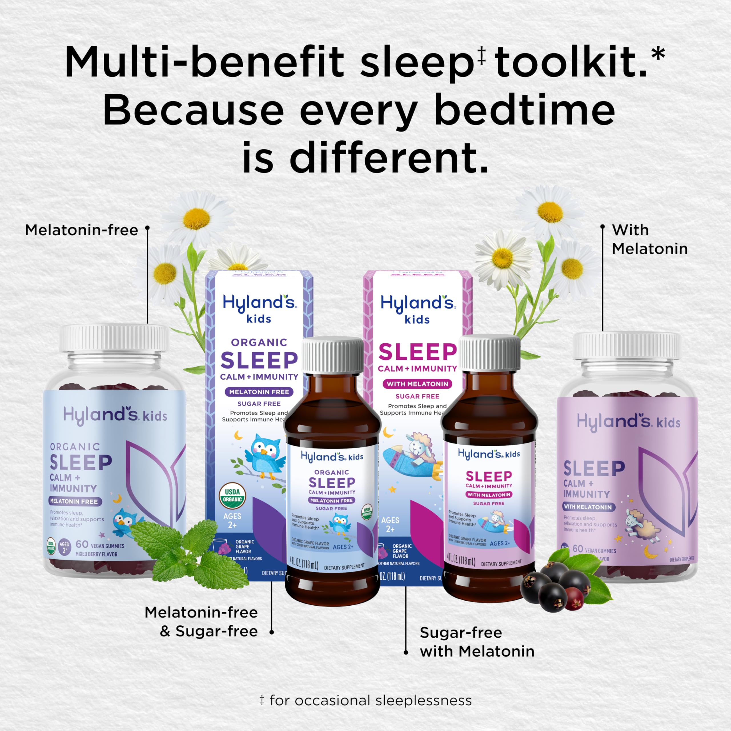 Hyland's Kids Melatonin-Free Organic Sleep Calm & Immunity Liquid, Sugar-Free with Magnesium, Vitamin D, Zinc & Elderberry, Promotes Sleep & Supports Immune Health, Ages 2+, Grape Flavor, 4 Fl. Oz. - Image 7