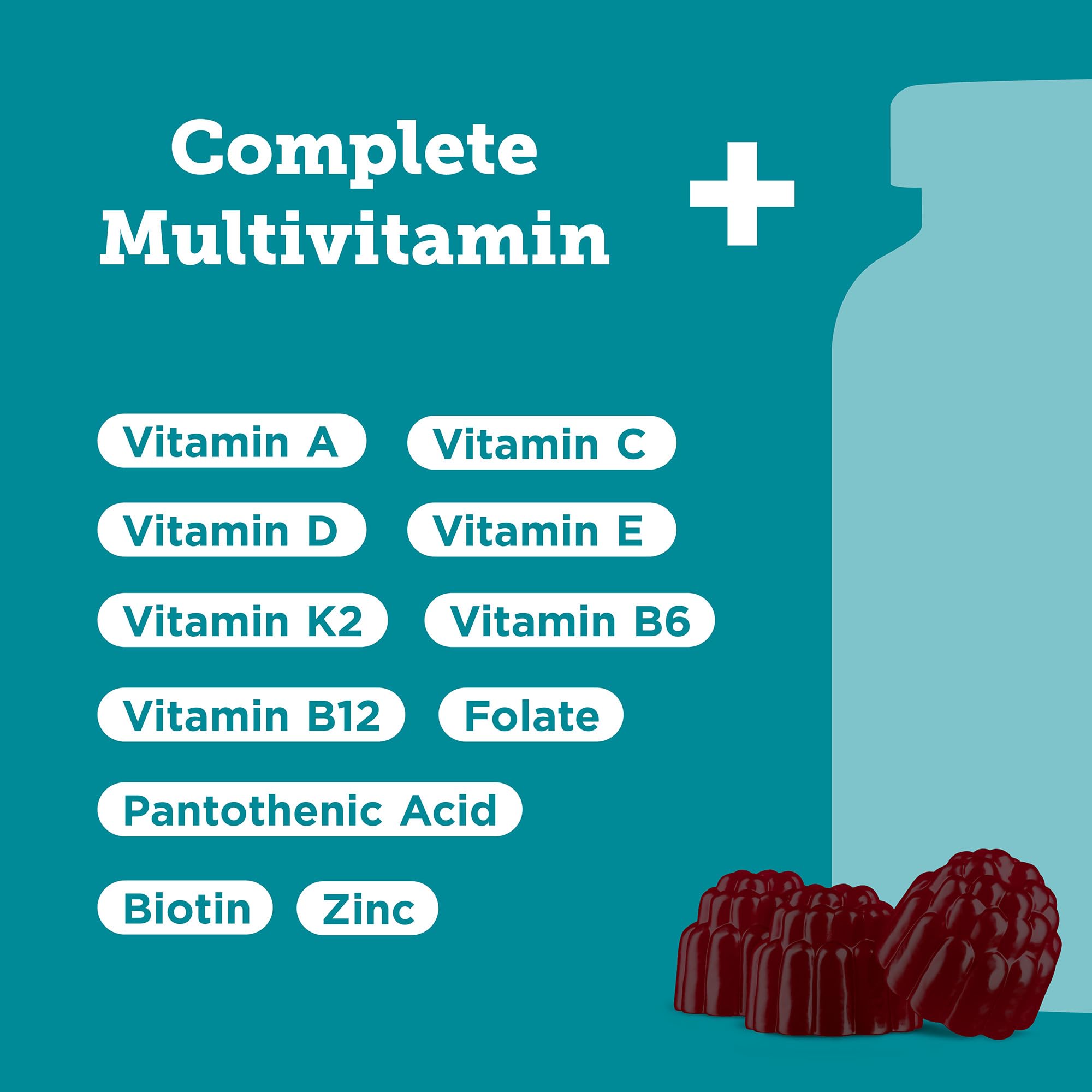 Hyland's Kids Multivitamin + Brain & Eye Health, Sugar Free Natural Mixed Berry Flavored Gummies with Choline, Lutein & Omegas, 60ct Bottle - Image 3