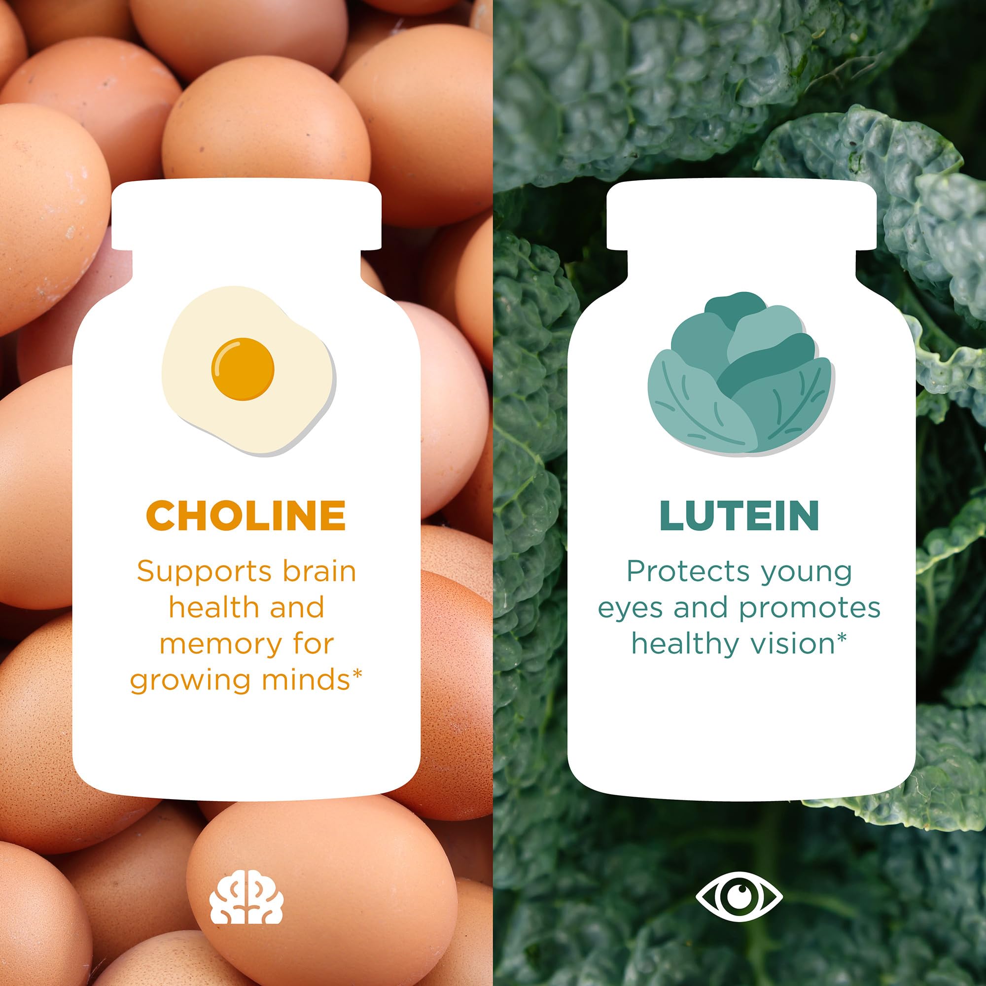 Hyland's Kids Multivitamin + Brain & Eye Health, Sugar Free Natural Mixed Berry Flavored Gummies with Choline, Lutein & Omegas, 60ct Bottle - Image 5