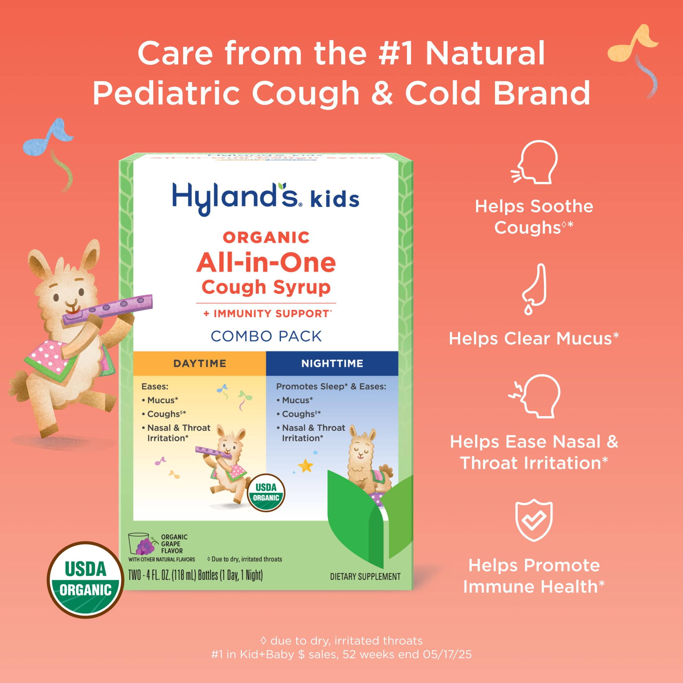 Hyland's Kids Organic All-in-One Grape Cough Syrup Day & Night, Two 4 Ounce Bottles - Image 3