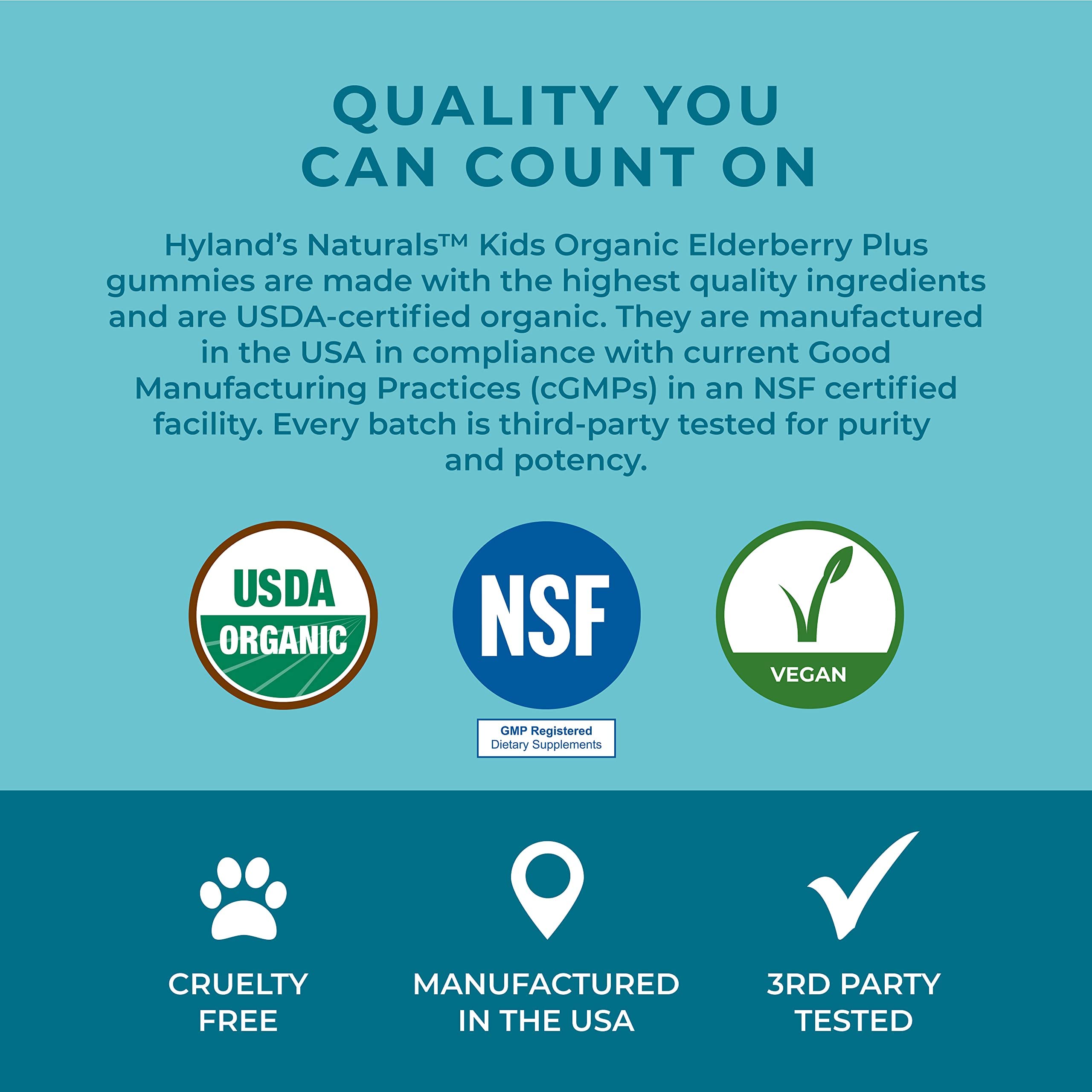 Hyland's Kids Organic Elderberry Plus Gummies, Organic Black Elderberry with ZINC and Vitamin C, Immune Support for Children, 48 Vegan Gummies - Image 7