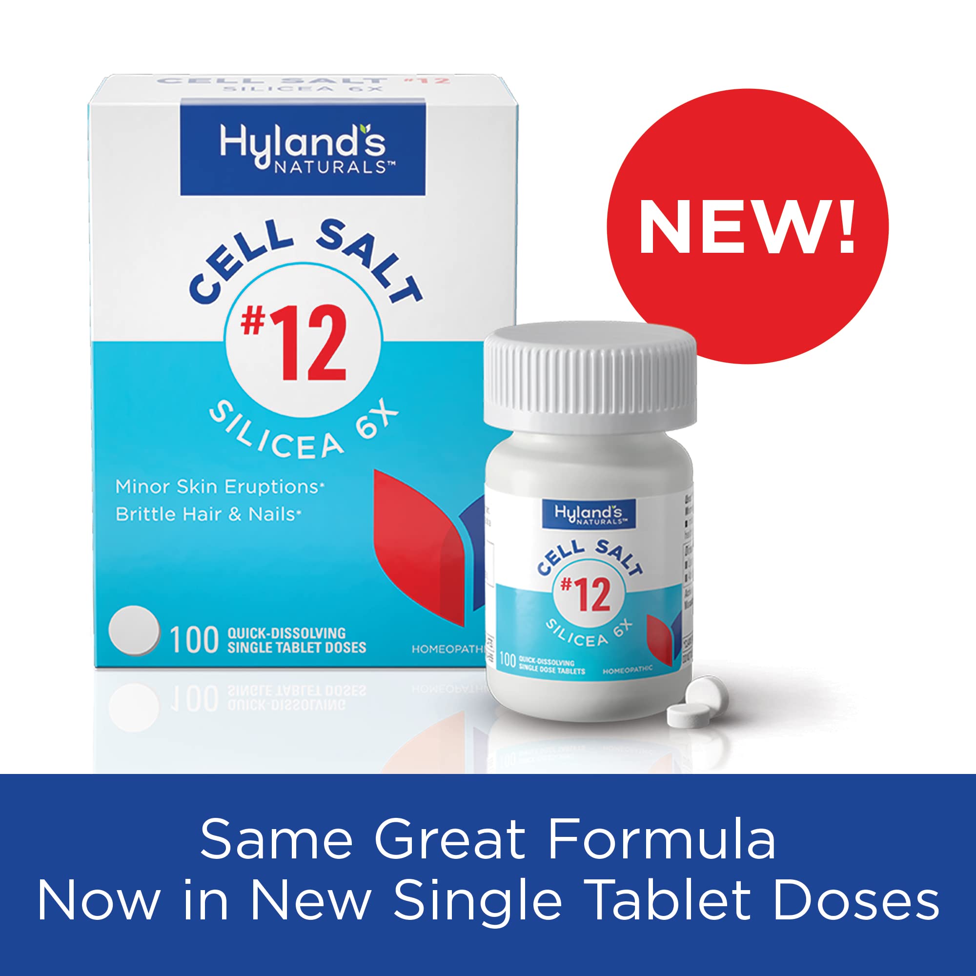 Hyland's No. 12 Cell Salt Silicea 6X Tablets, Acne and Blackhead Treatment, Hair and Nail Growth Supplement and Strengthener, Skin Irritations, Quick Dissolving Tablets, 100 Count - Image 3