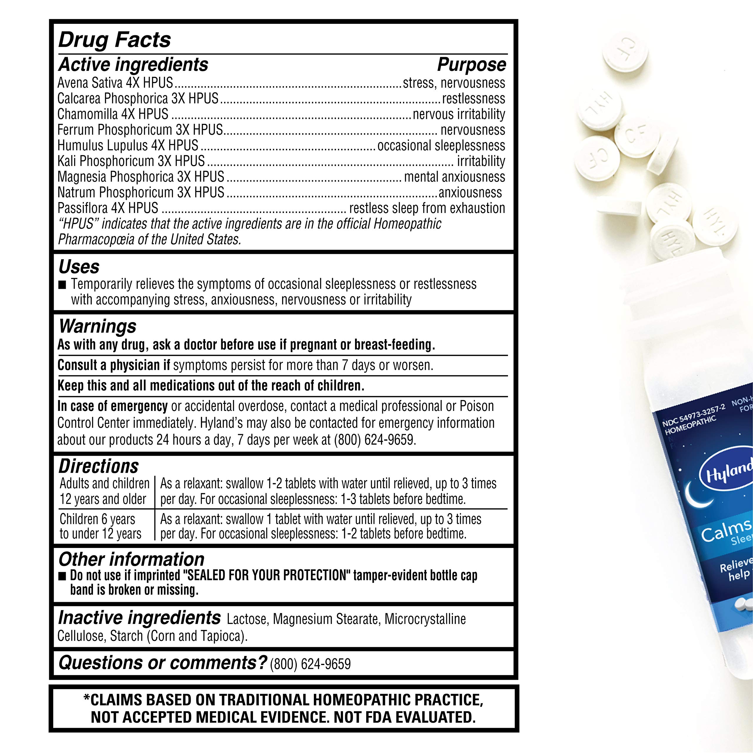Hyland’s Calms Forte' Sleep Aid Tablets, Natural Relief of Nervous Tension and Occasional Sleeplessness, 100 Count (Pack of 3) - Image 5